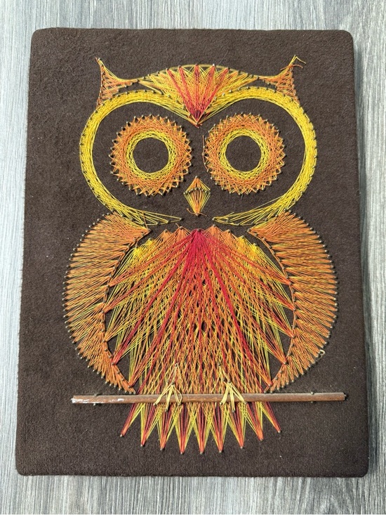 Handmade Other - Vintage Handcrafted Owl String Art Wall Decor Yellow & Orange MCM